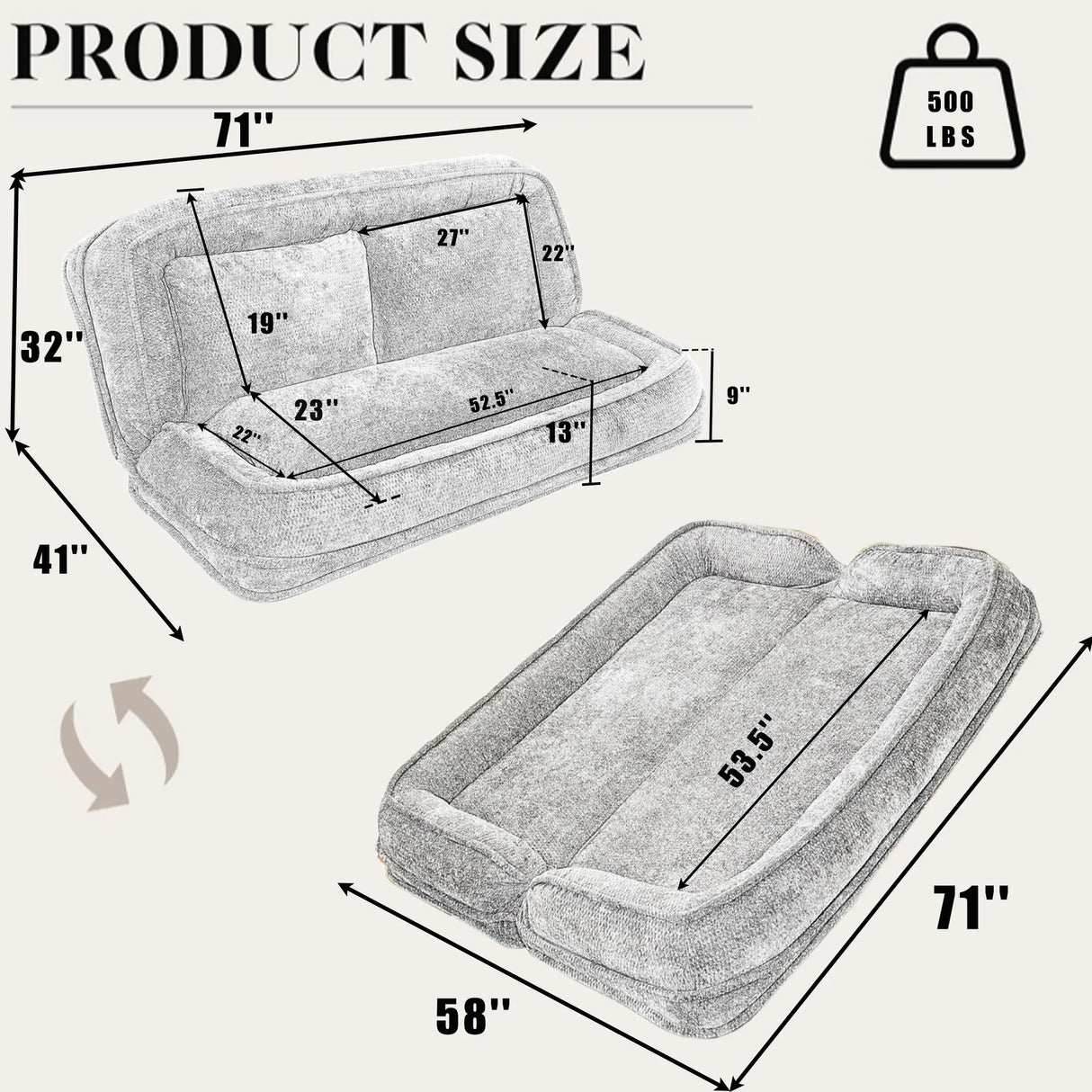 Medium-Soft Adjustable Loveseat Lazy Sofa With Chenille Upholstery - Omega Lifestyles