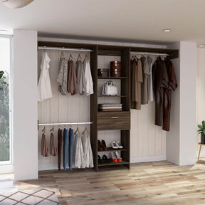Modern Bedroom Cross Closet System With Drawer and Shelves - Omega Lifestyles