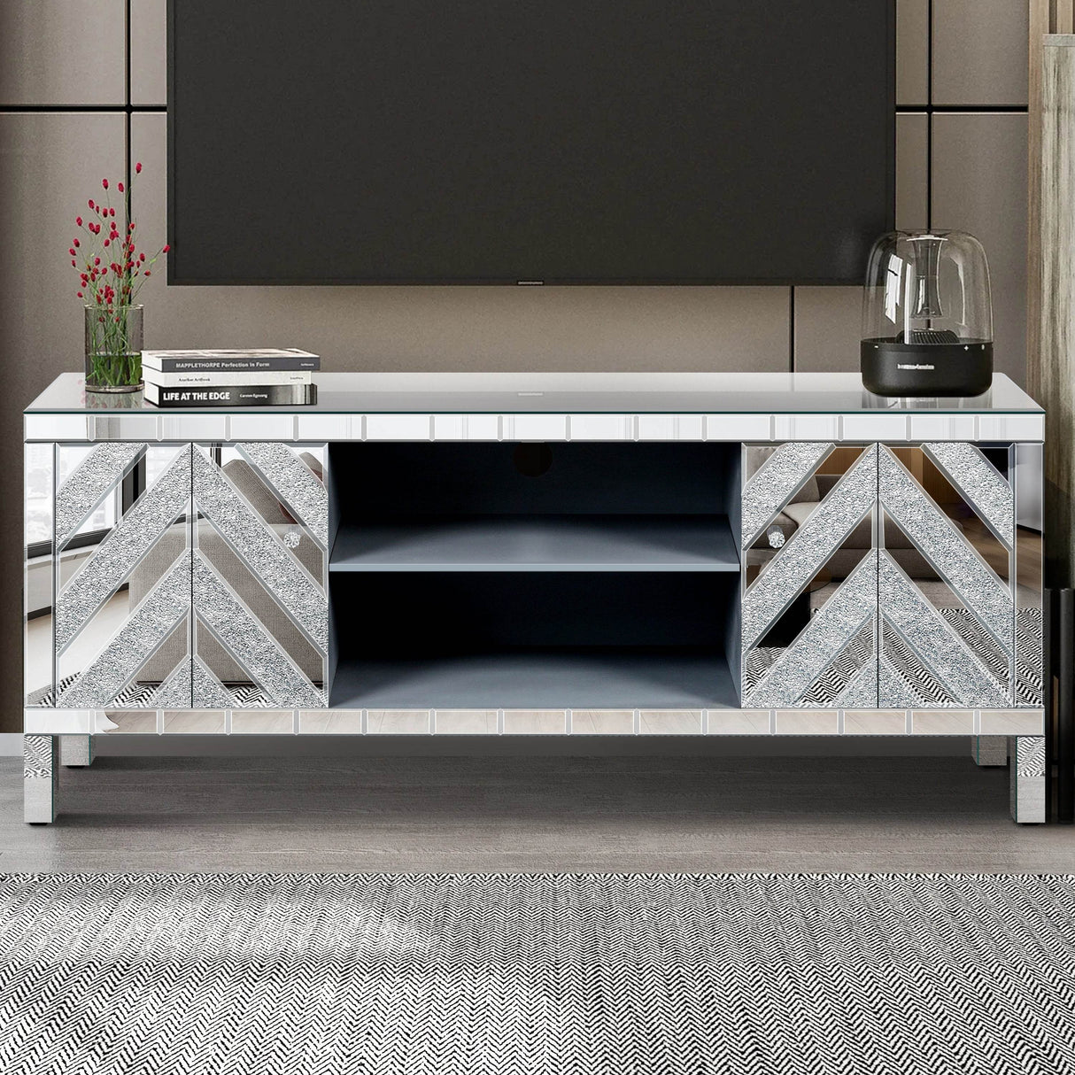 47-Inch Mirrored Dual Door TV Media Console - Sleep Galleria