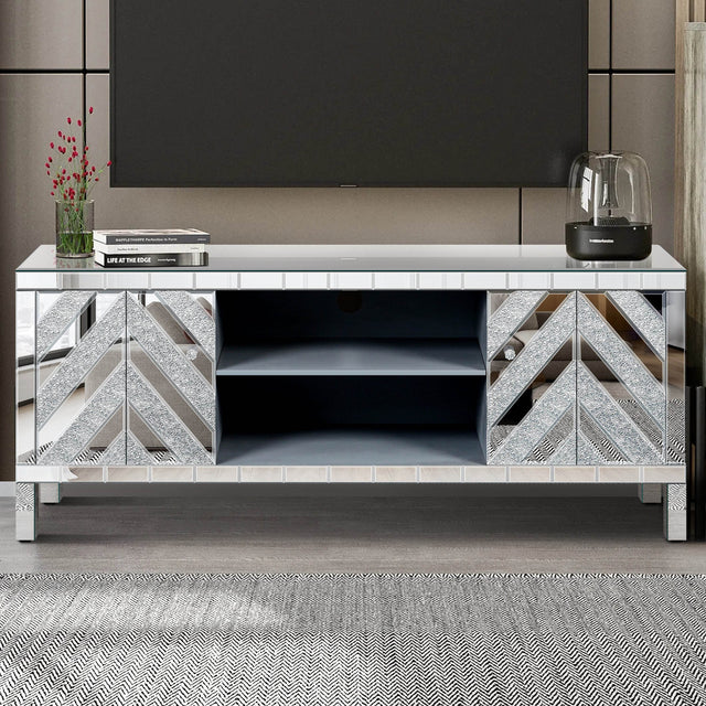 47-Inch Mirrored Dual Door TV Media Console - Sleep Galleria