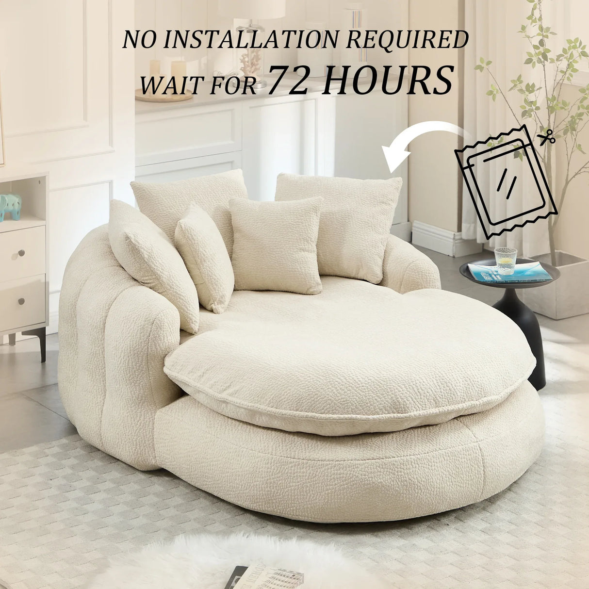 Oversized Chenille Memory Foam Bean Bag Sofa With Pillows - Omega Lifestyles