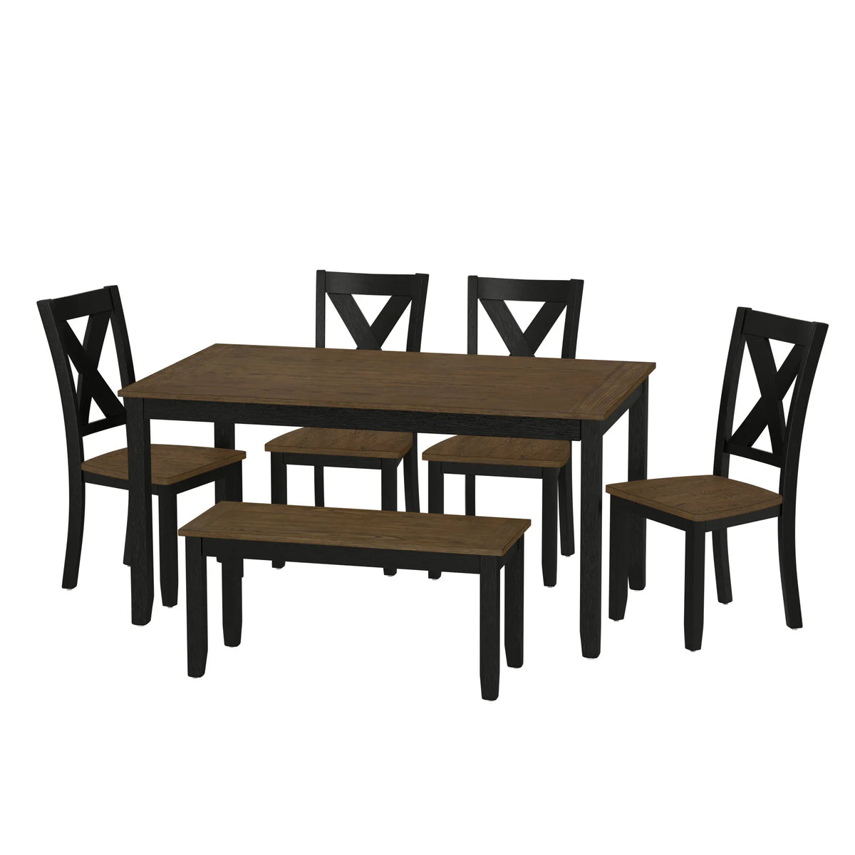 Brown Wood 6-Piece Contemporary Dining Table Set - Omega Lifestyles