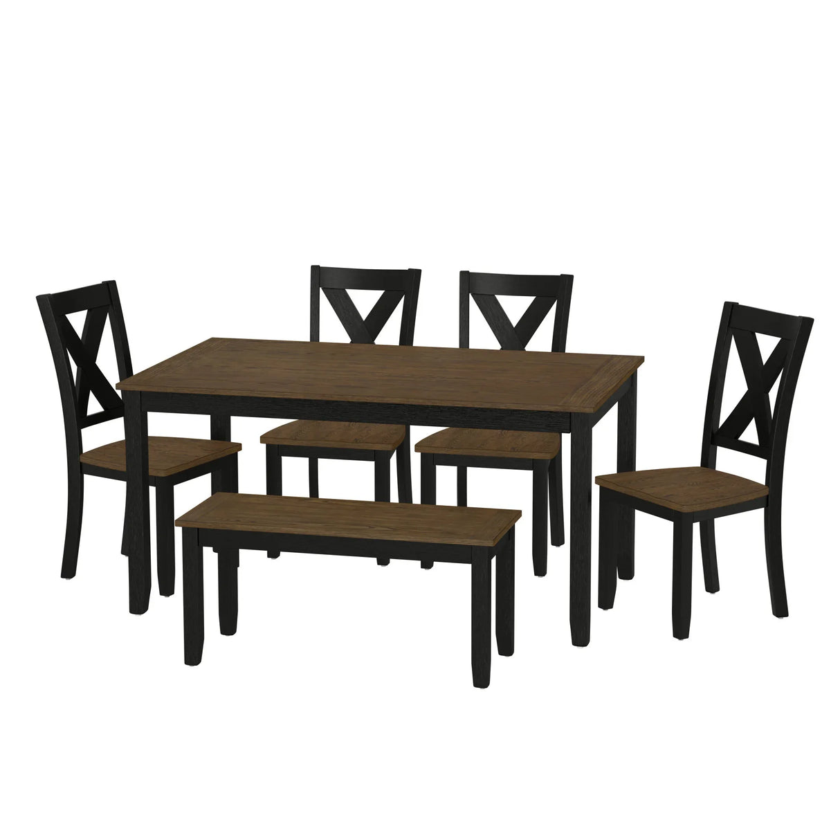 Brown Wood 6-Piece Contemporary Dining Table Set - Omega Lifestyles
