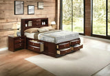 Espresso Finish Storage Bed With Bookcase Headboard - Omega Lifestyles