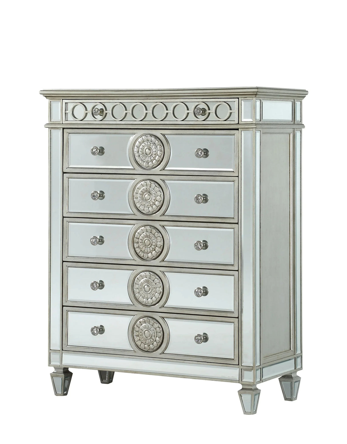 Mirrored Finish Silver Synthetic Wood Chest - Omega Lifestyles