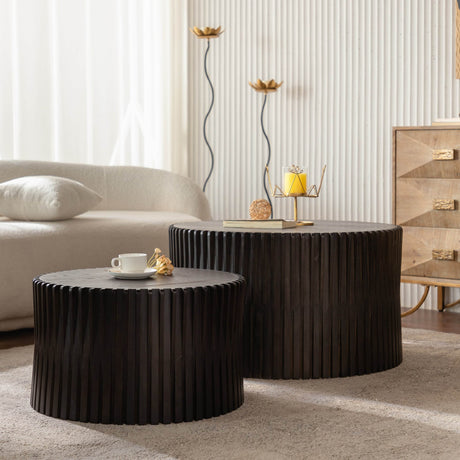 2-Piece Vintage Solid Wood Round Coffee Table Set - Sleep Galleria