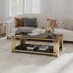 Golden Stainless Steel Rectangular Double-Layer Coffee Table - Omega Lifestyles