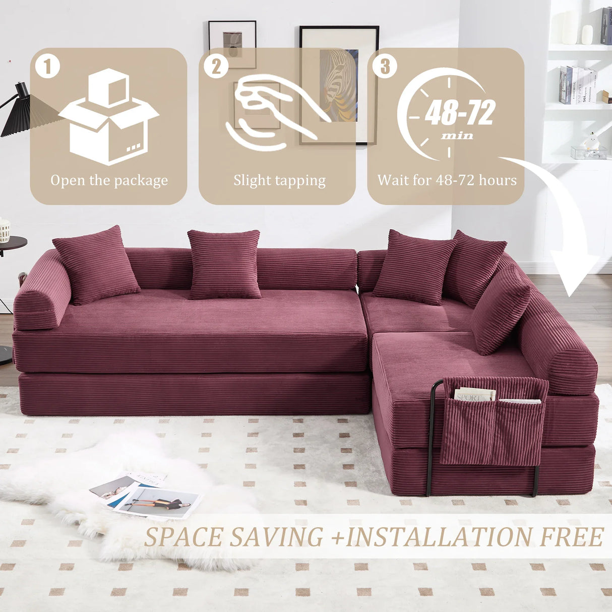 Convertible Corduroy Folding Memory Foam Sofa Bed - Omega Lifestyles