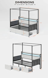 Twin Daybed Frame With 3 Storage Drawers LED Charging Station - Omega Lifestyles
