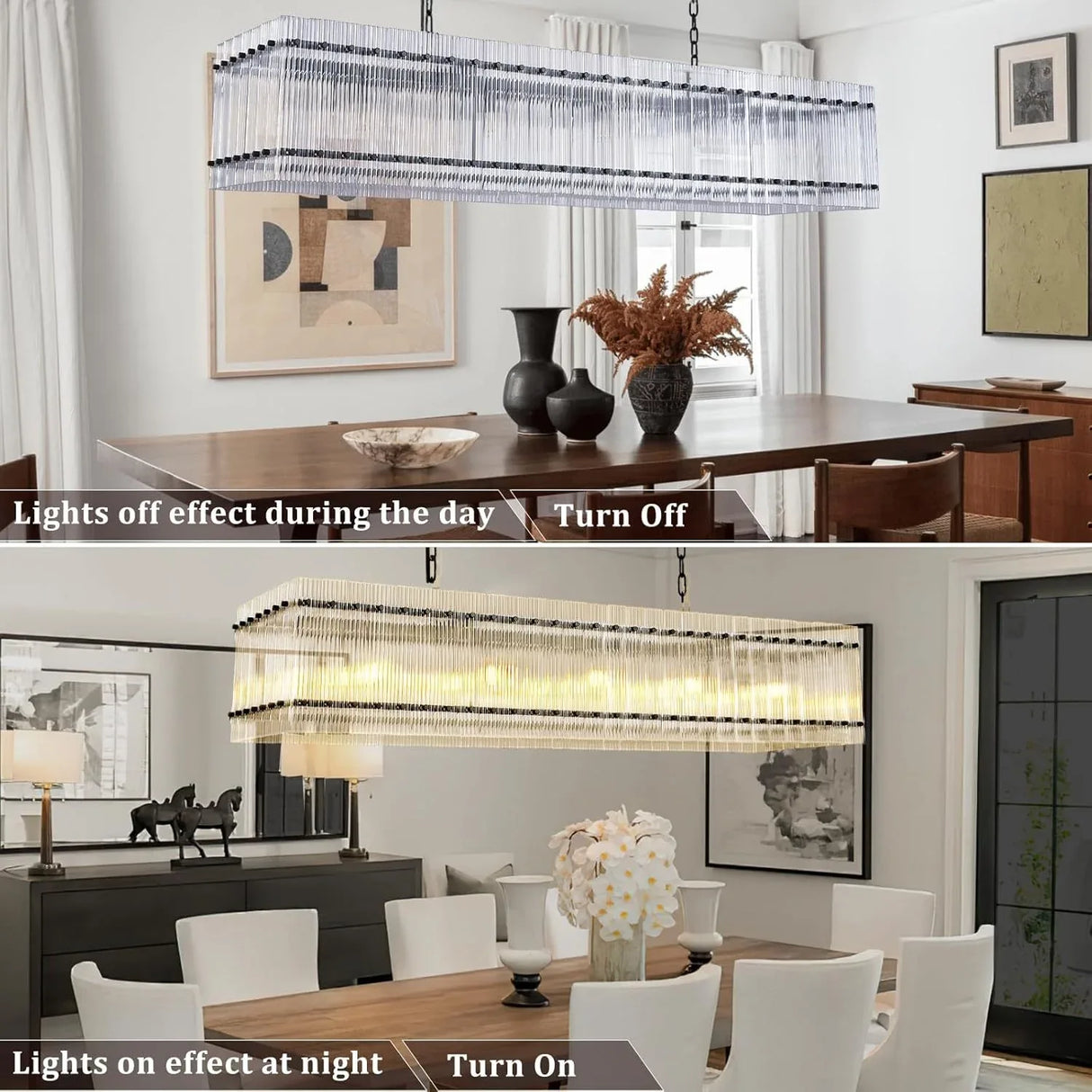 Rectangular Water Ripple Crystal Glass 10-Light Chandelier - Omega Lifestyles