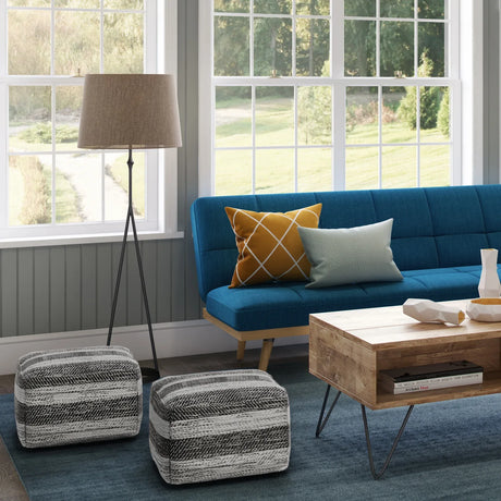 Grey Mélange Fabric Square Pouf Ottoman Seating Stool - Omega Lifestyles