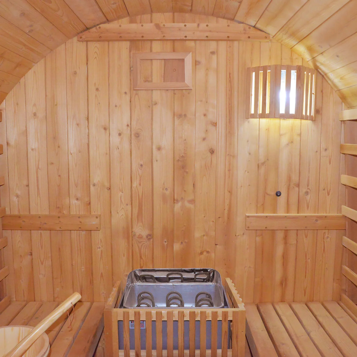 Metal Stove Heated Carbonized Spruce Wood Sauna Seat - Omega Lifestyles