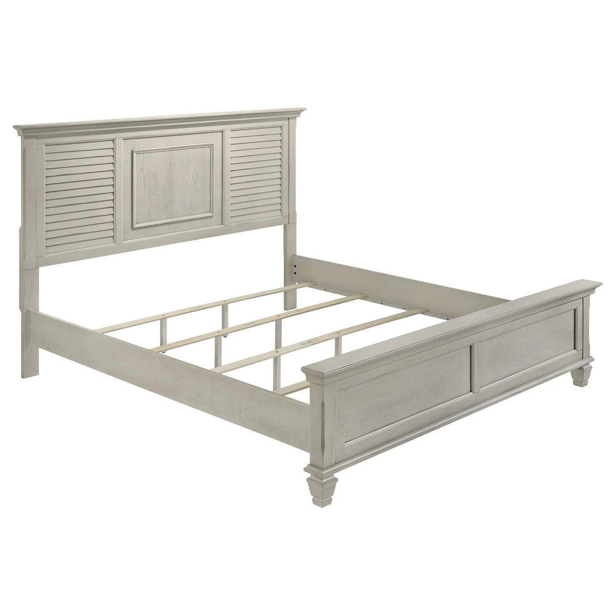 King Farmhouse Distressed White Wood Panel Bed Frame - Omega Lifestyles