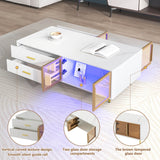 Modern White MDF Coffee Table With Storage Drawers And Lighting - Sleep Galleria