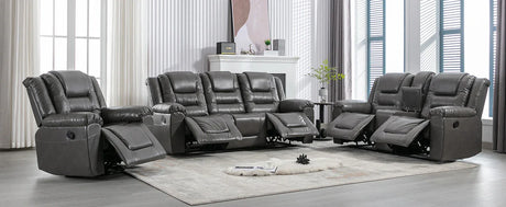 Grey Manual PU Upholstered Home Theater Recliner Chair Set - Omega Lifestyles