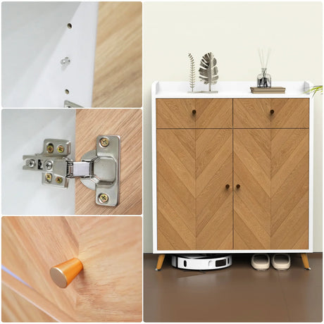 Modern White Herringbone 4-Tier Shoe Cabinet With Drawers - Omega Lifestyles