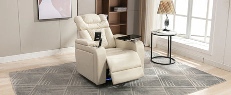 Power PU Leather Recliner Chair With Tray Table USB Port - Omega Lifestyles