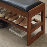 Walnut Rubber Wood Shoe Stool With Flip-Top Storage Bench - Omega Lifestyles