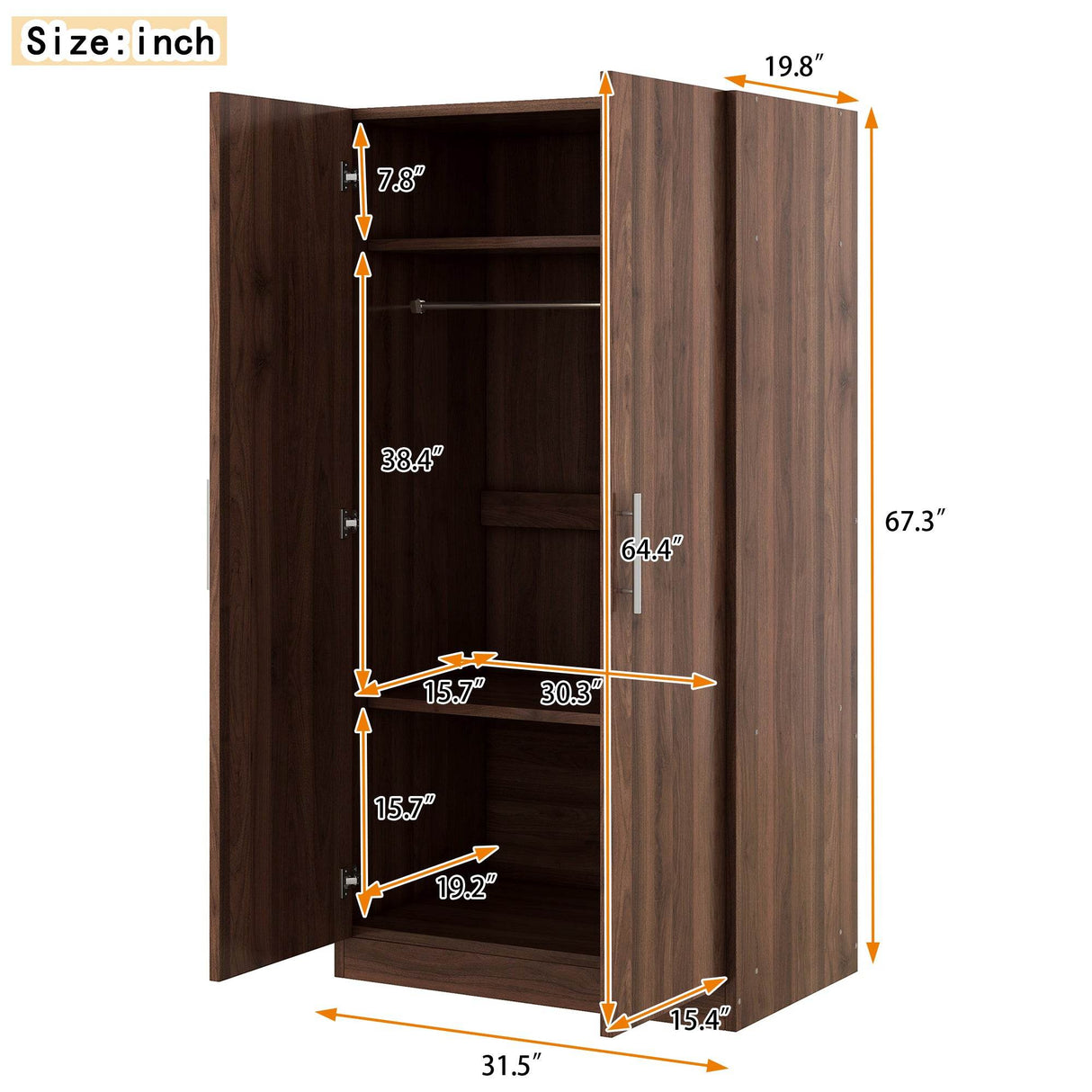 2-Door Solid Wood Wardrobe Armoire With Shelves - Omega Lifestyles