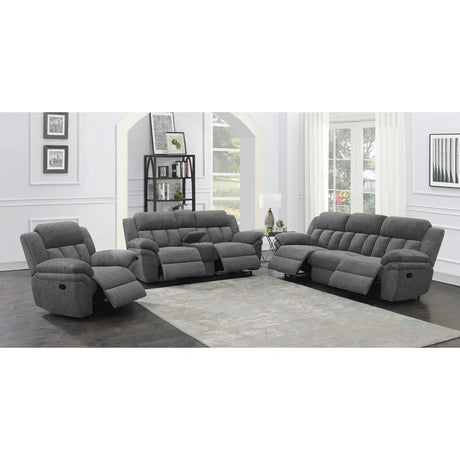 Charcoal Upholstered Glider Recliner With Cushioned Arms - Omega Lifestyles