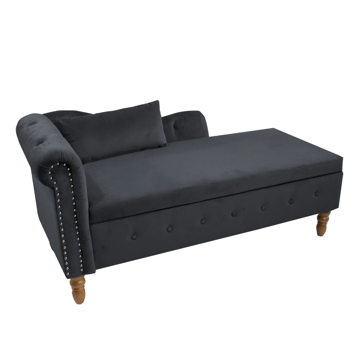 Classic Velvet Storage Chaise Lounge With Pillow - Omega Lifestyles