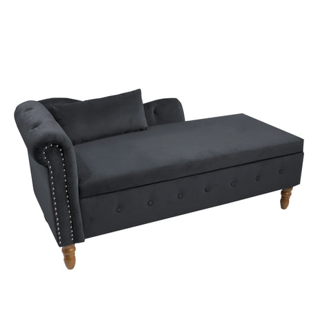 Classic Velvet Storage Chaise Lounge With Pillow - Omega Lifestyles