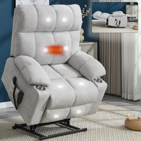 Beige Chenille Power Lift Recliner Chair With Massage Heating - Omega Lifestyles