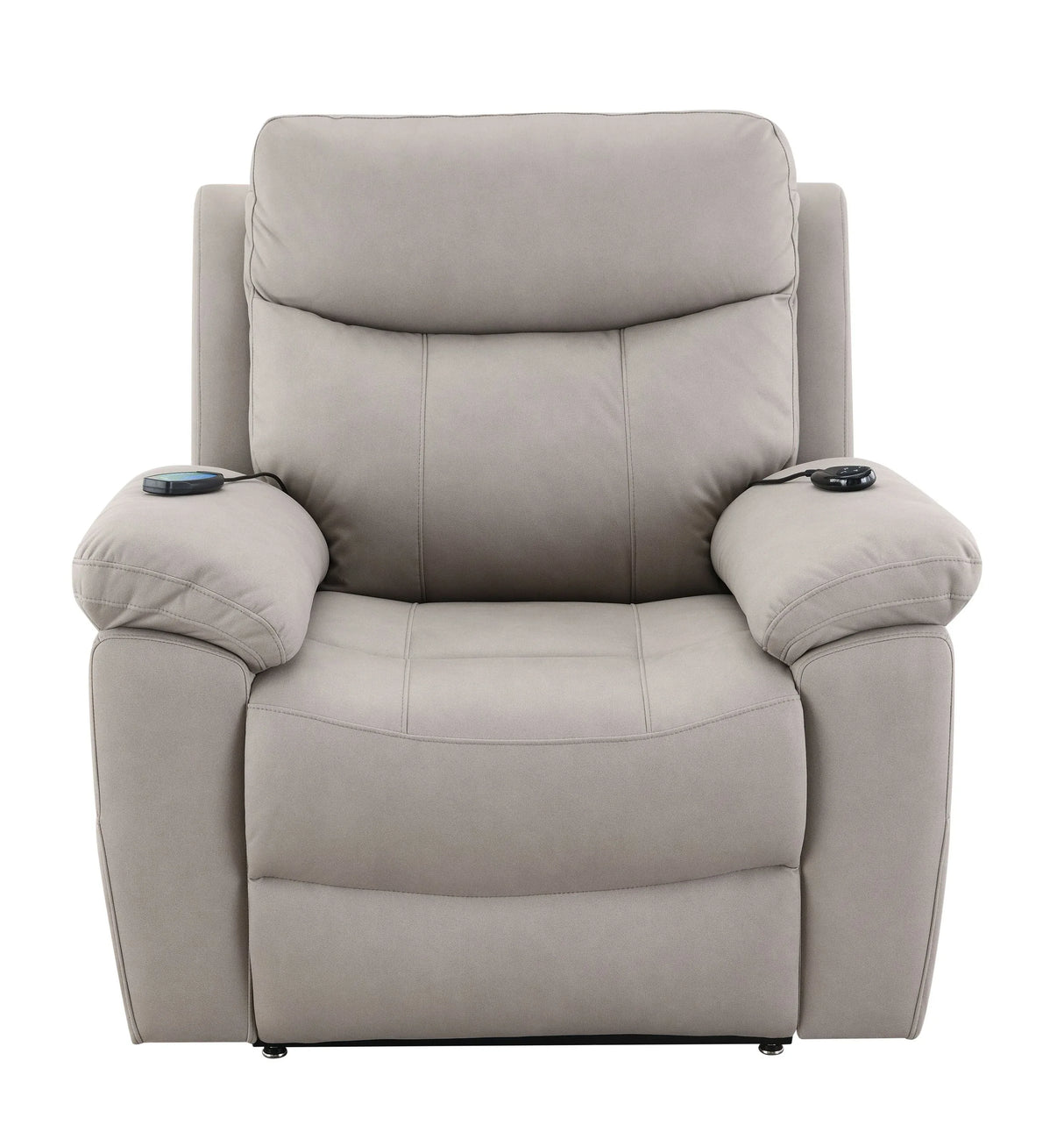 Light Gray Polished Microfiber Power Lift Heating Massage Chair - Omega Lifestyles