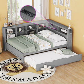 Full Size Wooden Daybed With Trundle USB Charging Station - Omega Lifestyles