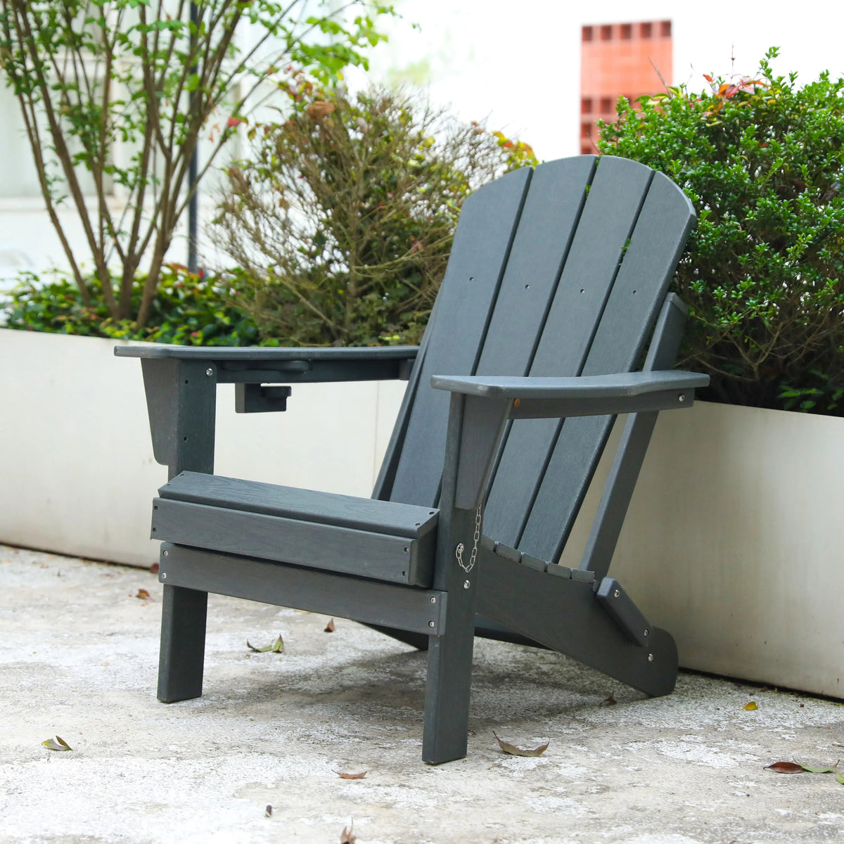 Folding HDPE Weather Resistant Adirondack Outdoor Chair Gray