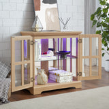 Antique Oak LED Glass Display Cabinet With Adjustable Shelves - Omega Lifestyles