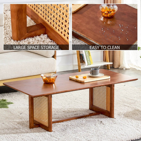 Imitation Rattan And Solid Wood Rectangular Coffee Table - Omega Lifestyles