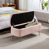 Pink Faux Fur Upholstered Storage Bench With Gold Legs - Omega Lifestyles
