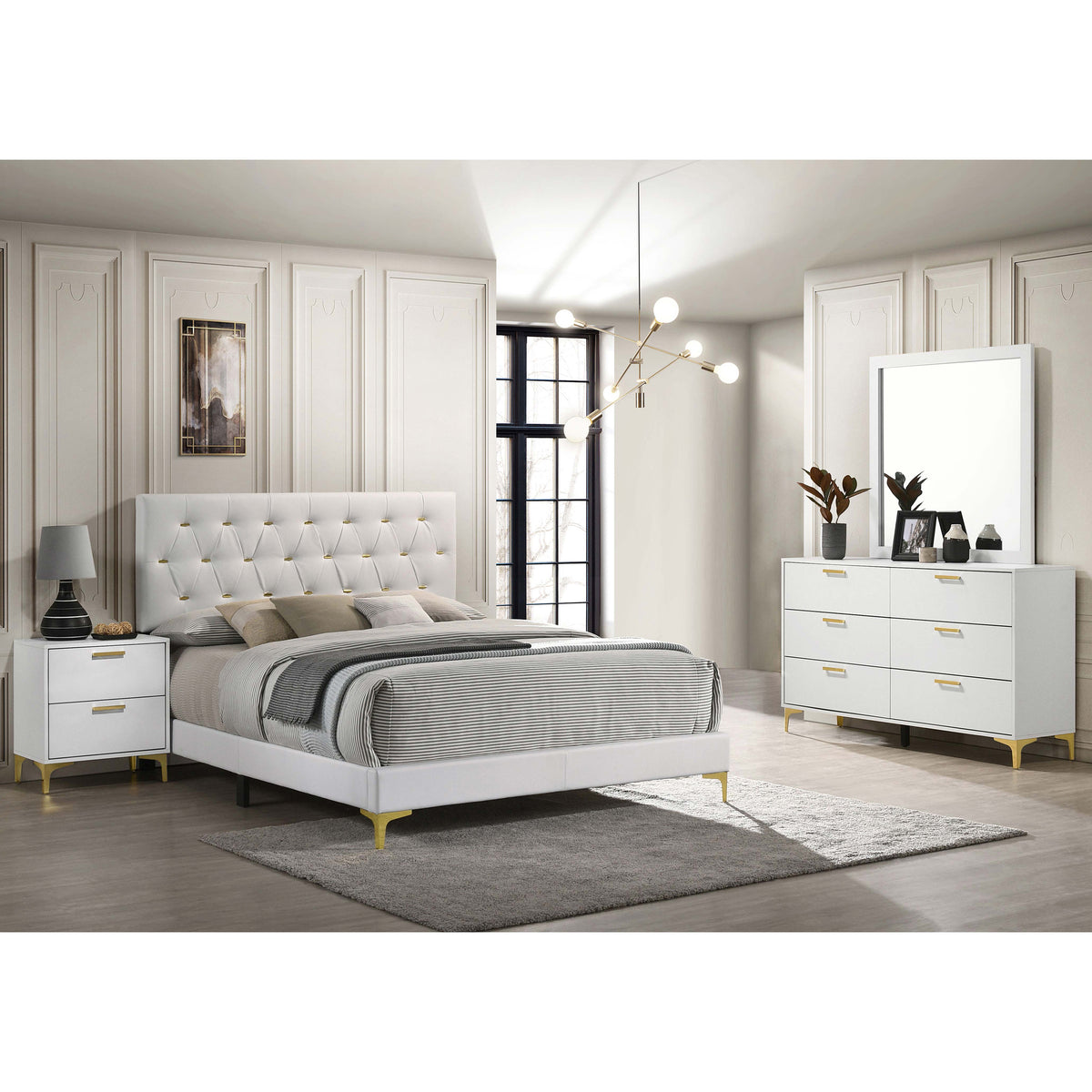 Modern Glam 4-Piece Upholstered Queen Bedroom Set