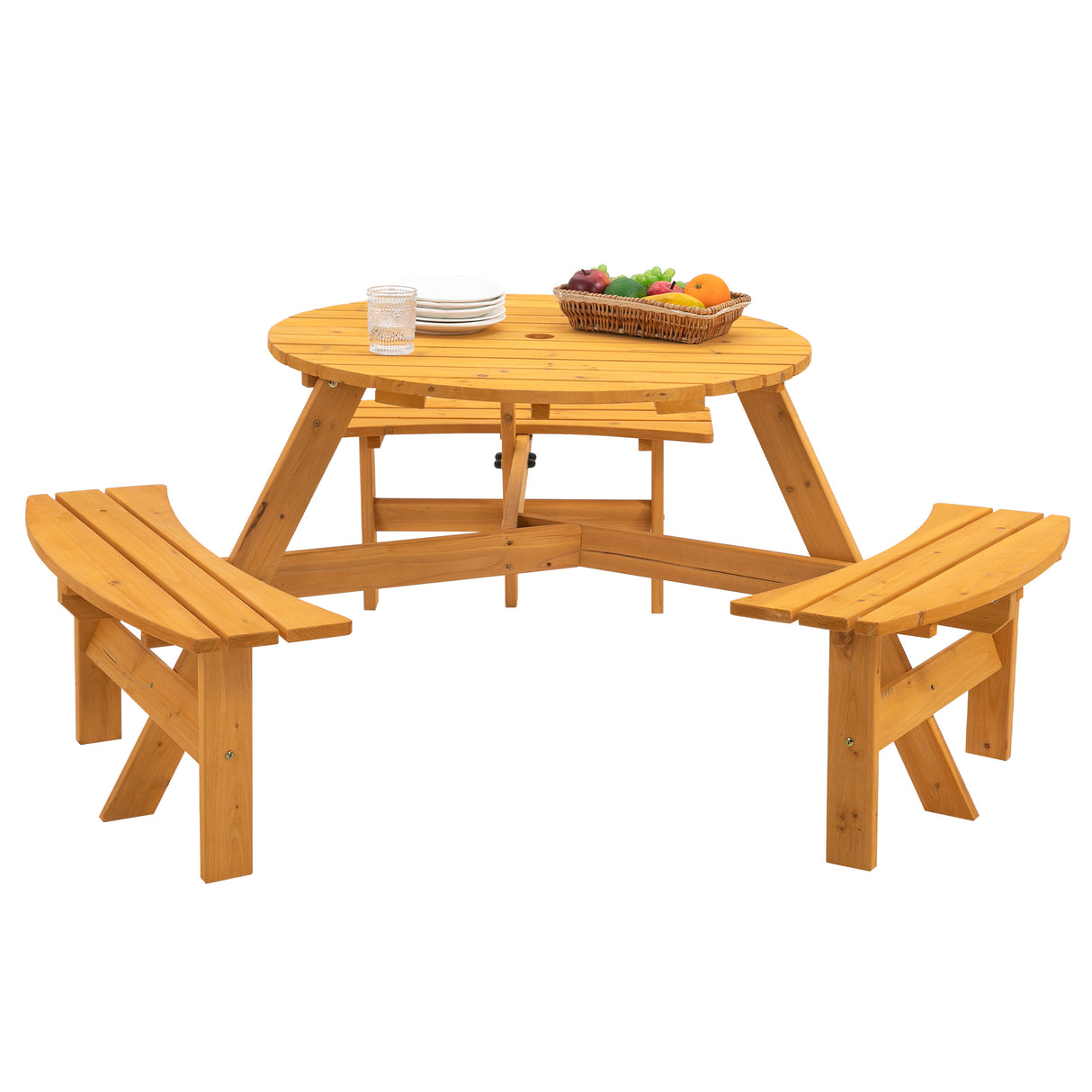 6-Person Solid Fir Wood Outdoor Round Picnic Table