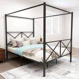 Queen Metal Canopy Bed Frame With Ornate European Design