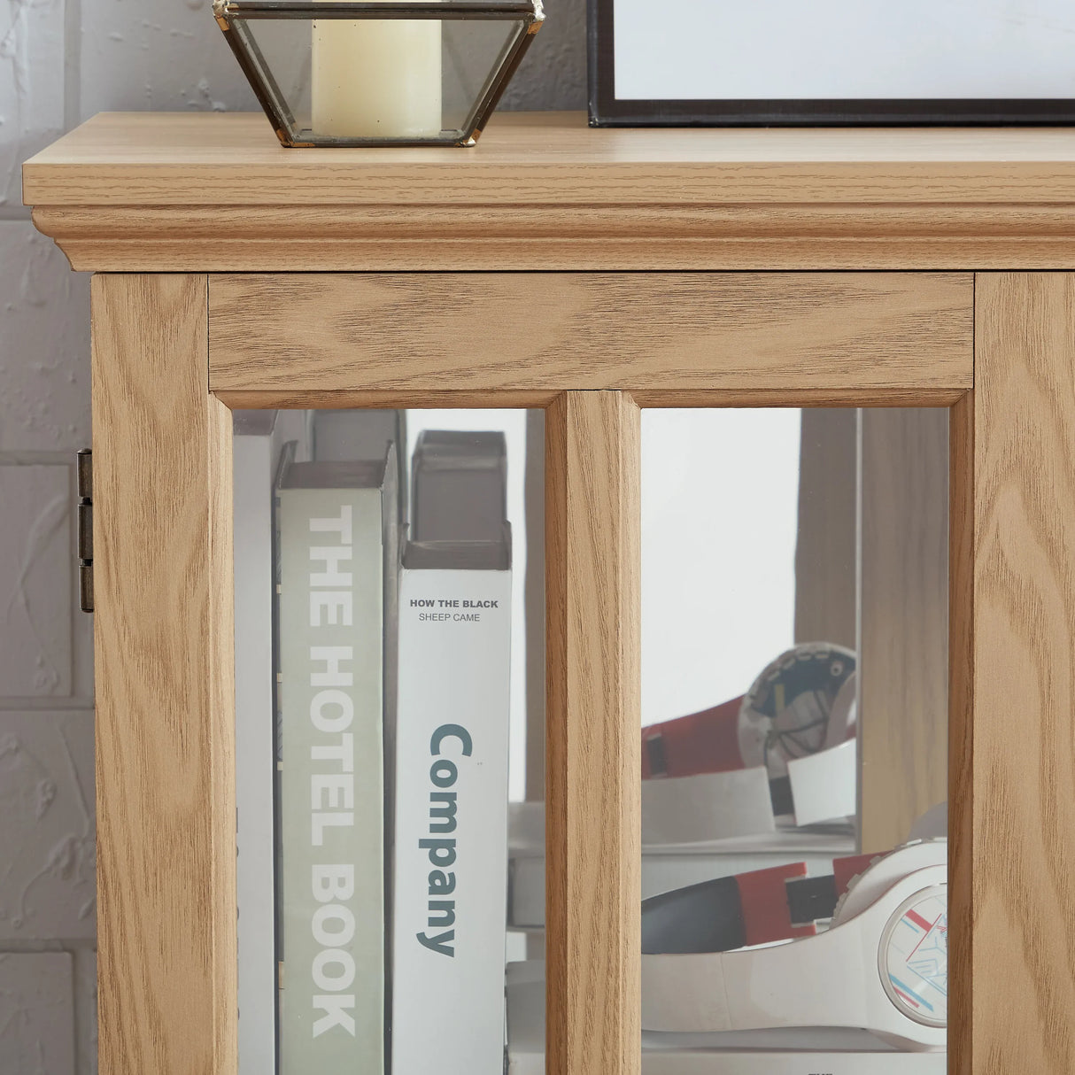 Antique Oak LED Glass Display Cabinet With Adjustable Shelves - Omega Lifestyles