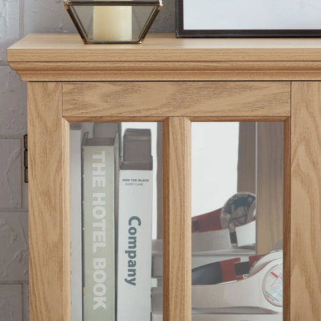 Antique Oak LED Glass Display Cabinet With Adjustable Shelves - Omega Lifestyles