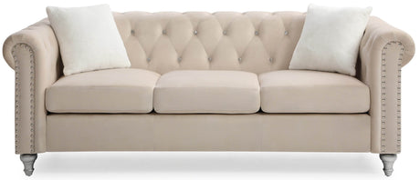 Velvet Foam Filled Tufted Three-Seat Sofa - Omega Lifestyles