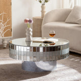 Round Mirrored Crystal Edge Silver Coffee Table - Omega Lifestyles