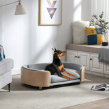 Scandinavian Solid Wood Elevated Pet Sofa Bed With Velvet Cushion - Omega Lifestyles