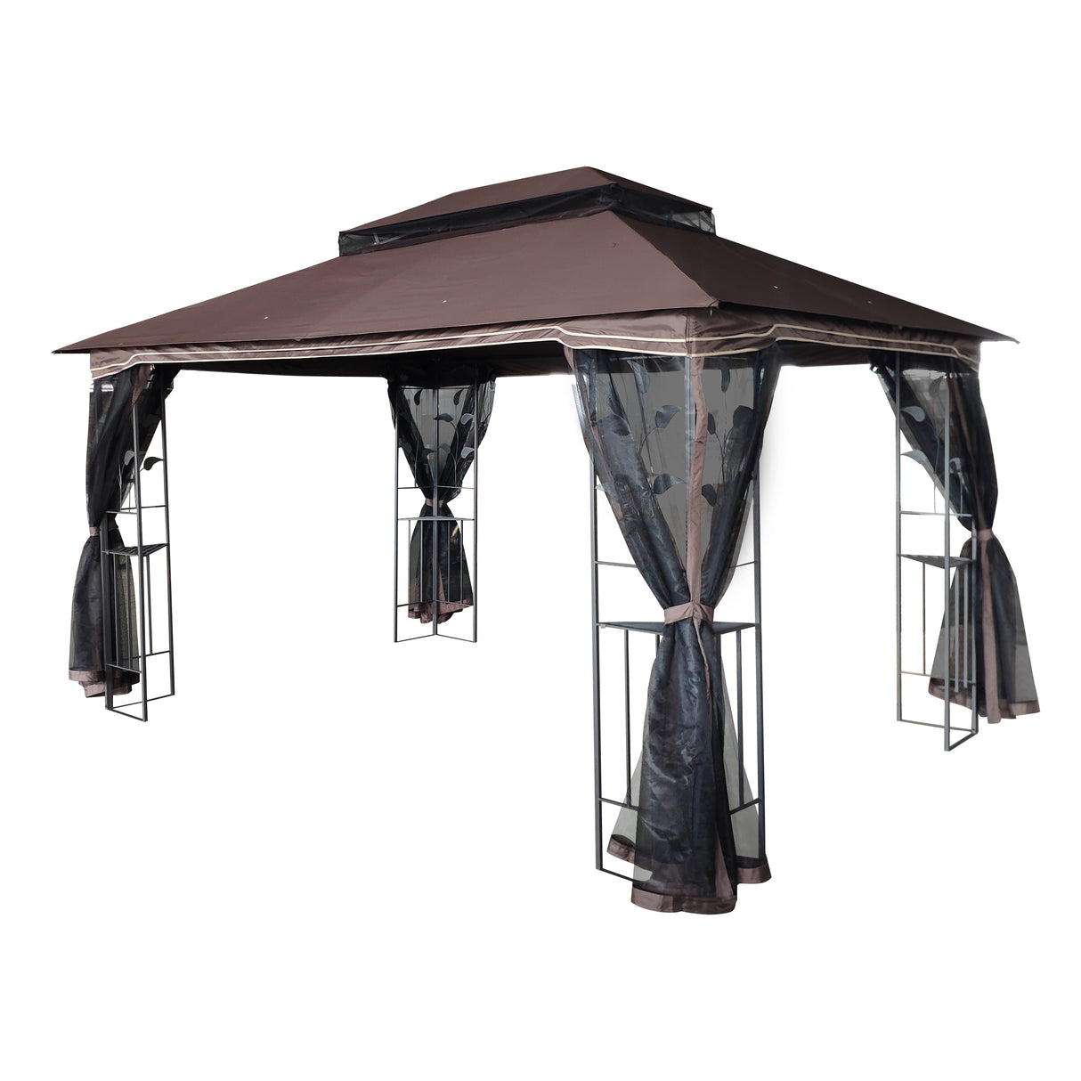 13 Ft x 10 Ft Brown Steel Frame Patio Gazebo With Mesh