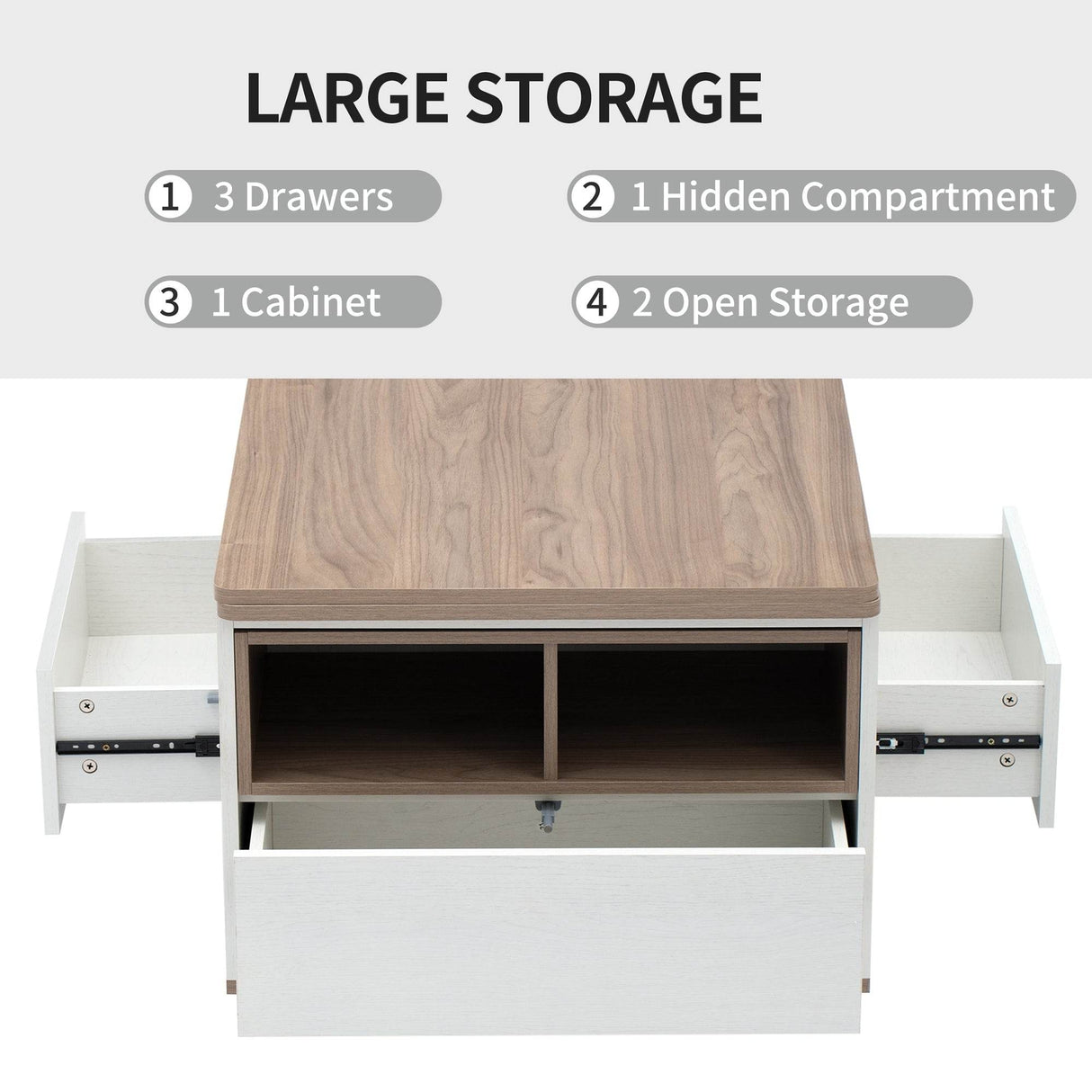 Modern Walnut White Lift Top Coffee Table With Drawers - Sleep Galleria