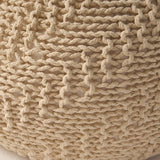 Ivory Cotton Knit Weave Modern Pouf Seat - Omega Lifestyles