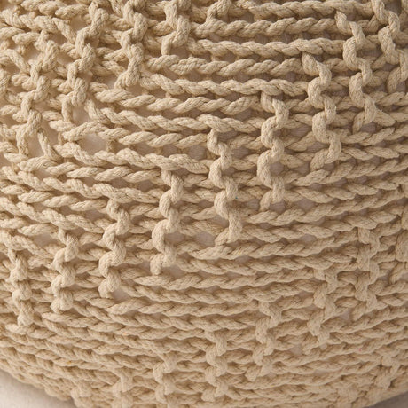 Ivory Cotton Knit Weave Modern Pouf Seat - Omega Lifestyles
