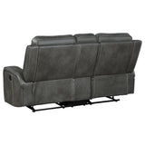 Grey Upholstered Manual Reclining Loveseat With Console - Omega Lifestyles
