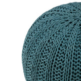 Hand Knit Teal Round Pouf Accent Seating - Omega Lifestyles