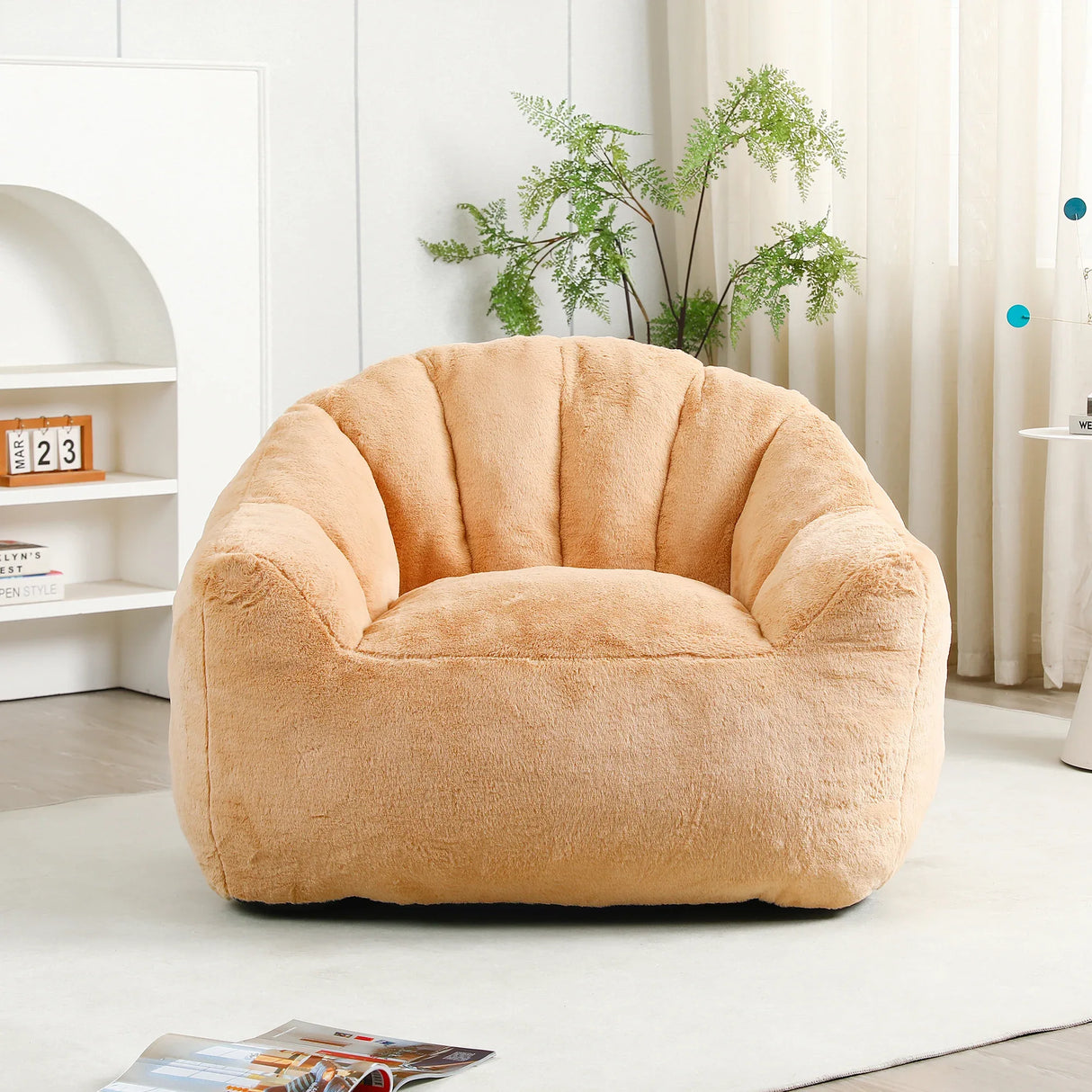 High Density Foam Brown Faux Fur Beanbag Chair - Omega Lifestyles