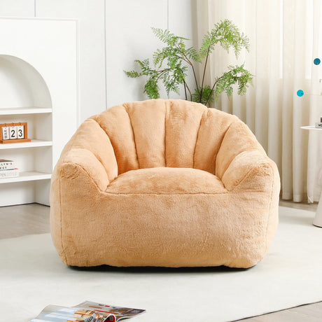 High Density Foam Brown Faux Fur Beanbag Chair - Omega Lifestyles