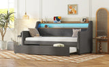 Twin Linen Upholstered Daybed With Trundle Charging Station - Omega Lifestyles